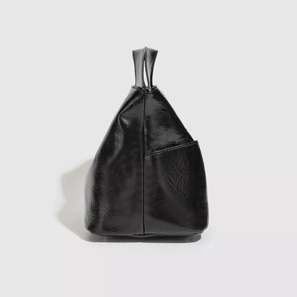 Glossy Patent Leather Minimalist Tote Handbag in Black, view 3