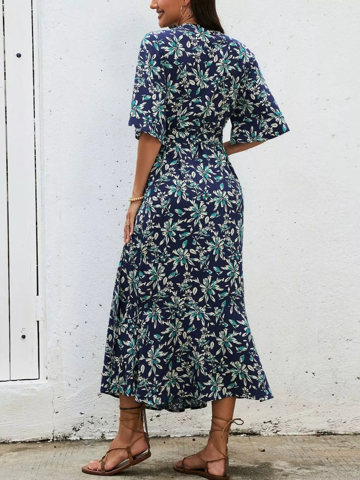 Slit Printed Surplice Midi Dress