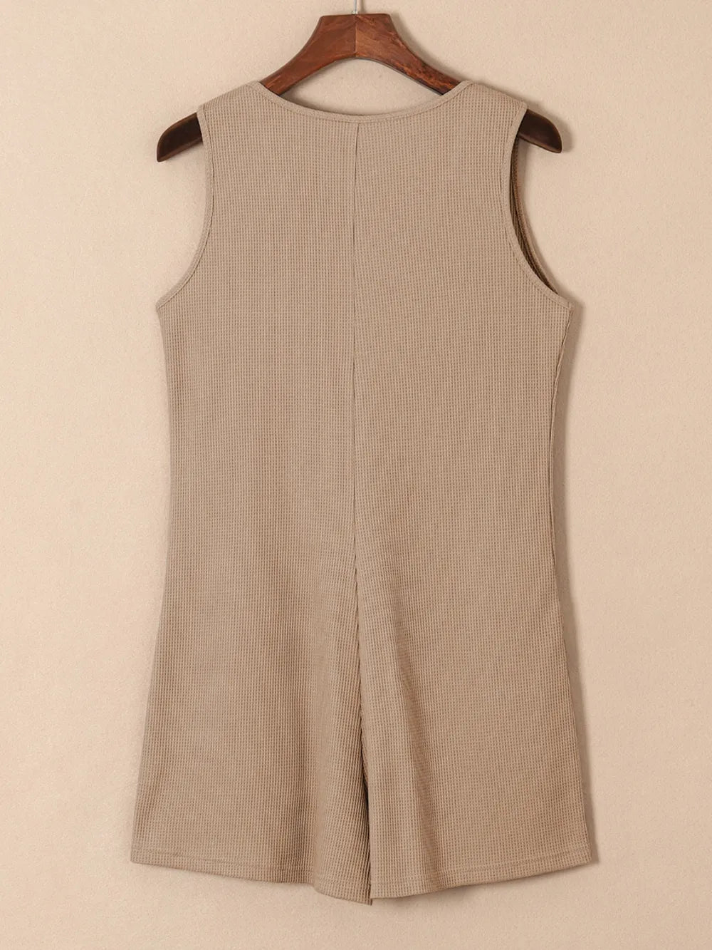 Waffle-Knit Half Button Sleeveless Romper with Pockets - Lilixa.store