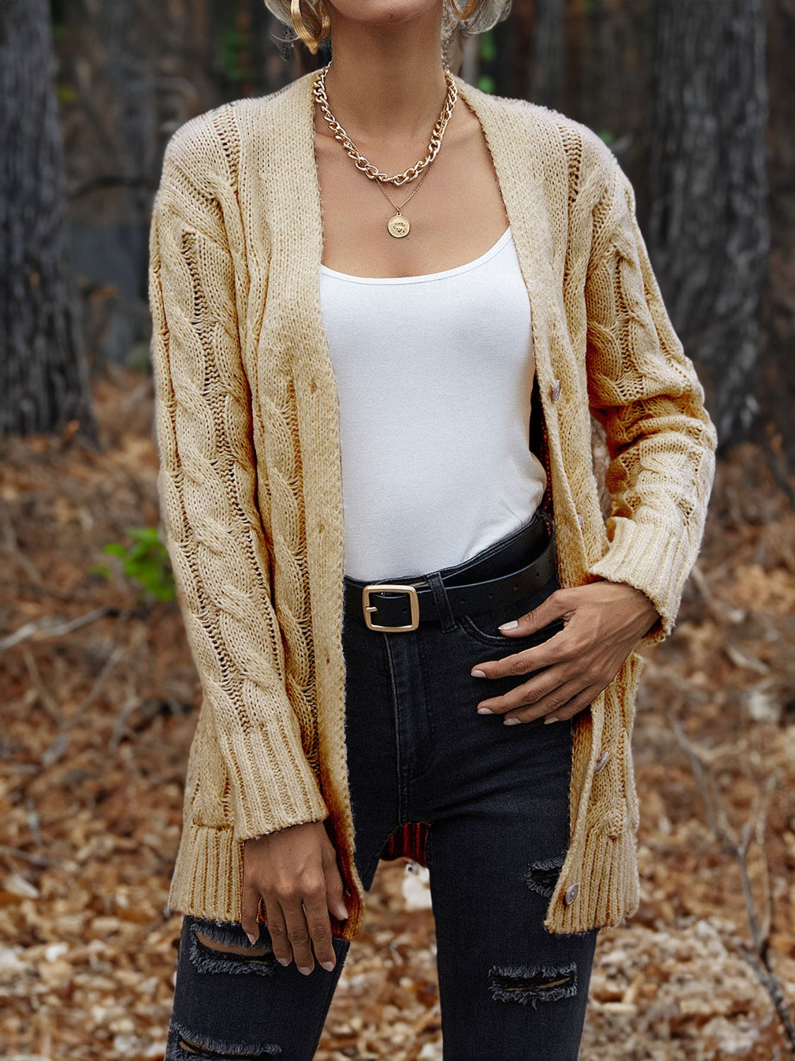 Cable-Knit Button Down Cardigan - Lilixa.store