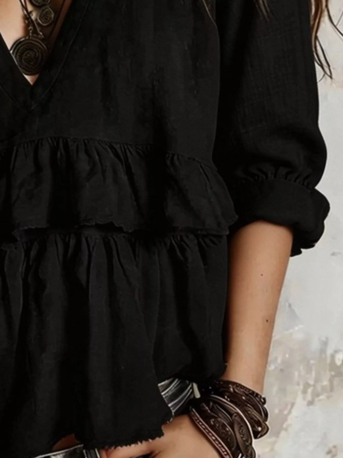 Full Size Ruffled Hem V-Neck Blouse Plus Size - Lilixa.store