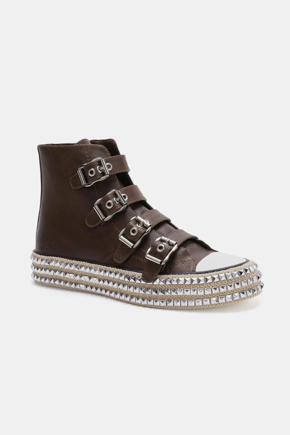 Beast Fashion Multi-Buckle Straps Studded Platform Sneakers - Lilixa.store