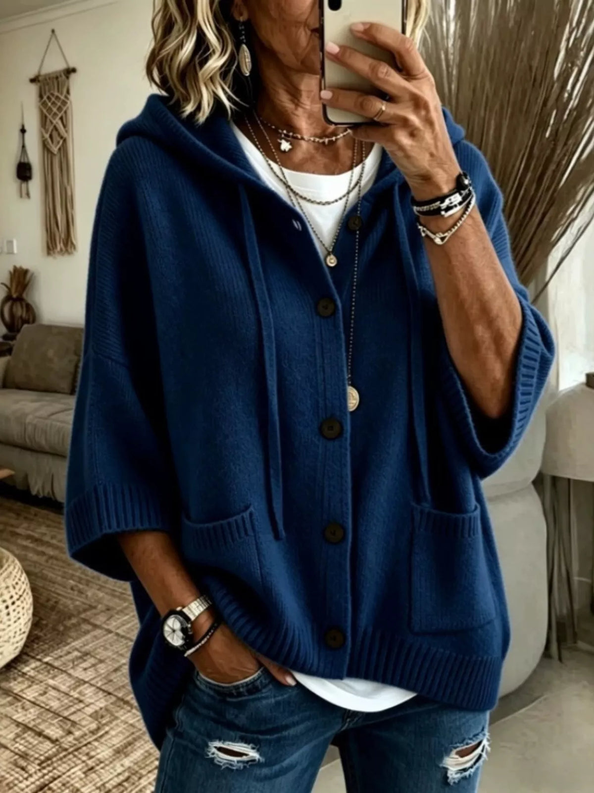 Hooded Button-Down Knit Cardigan - Lilixa.store