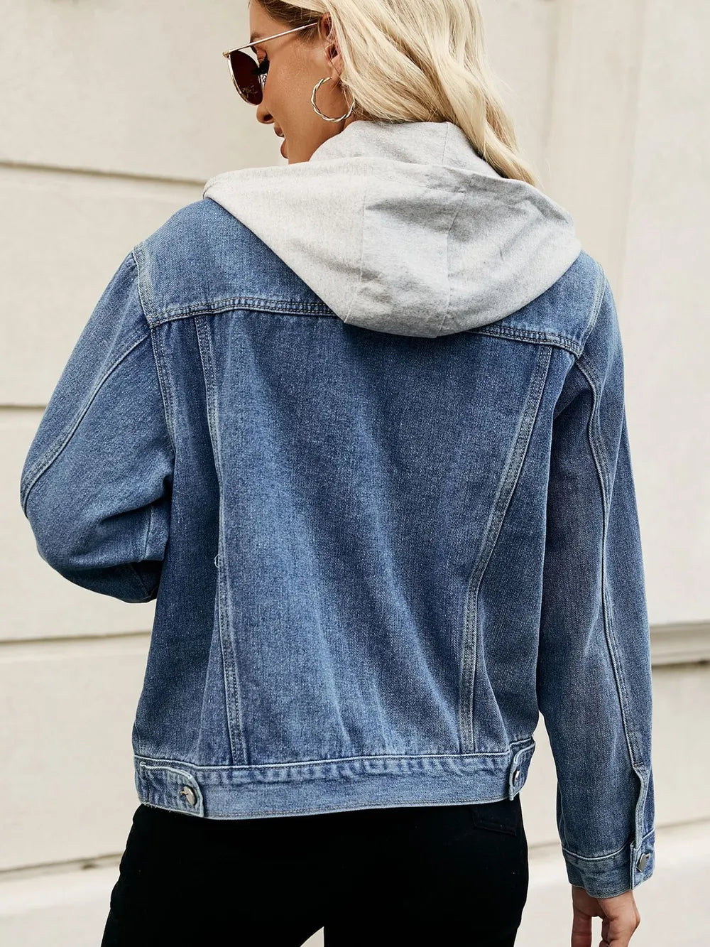 Drawstring Hooded Button Up Denim Jacket - Lilixa.store