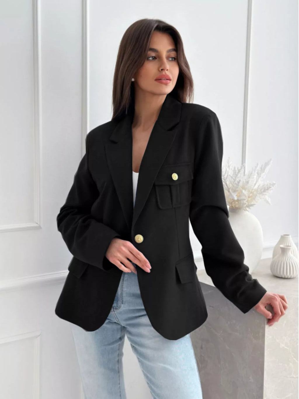 Lapel Collar One Button Blazer - Lilixa.store