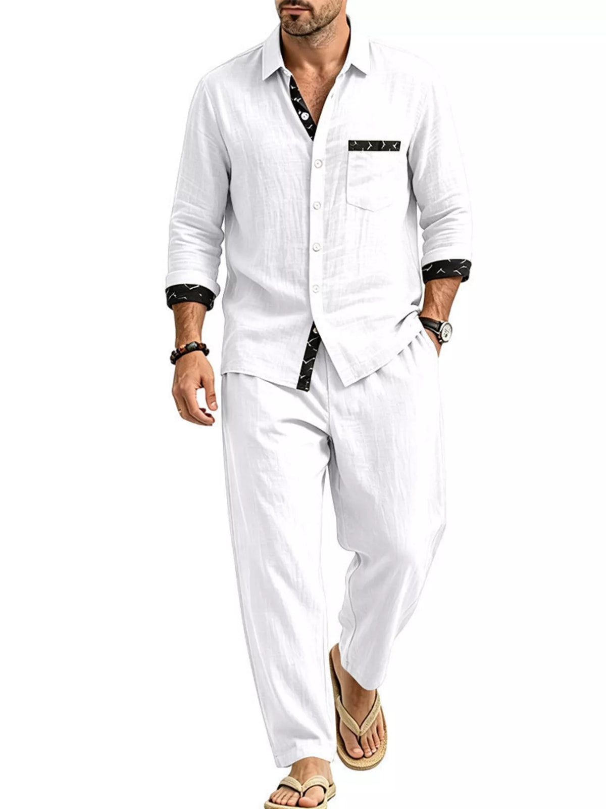 Men's Full Size Casual Button Up Shirt and Pants Two-Piece Set Plus Size - Lilixa.store