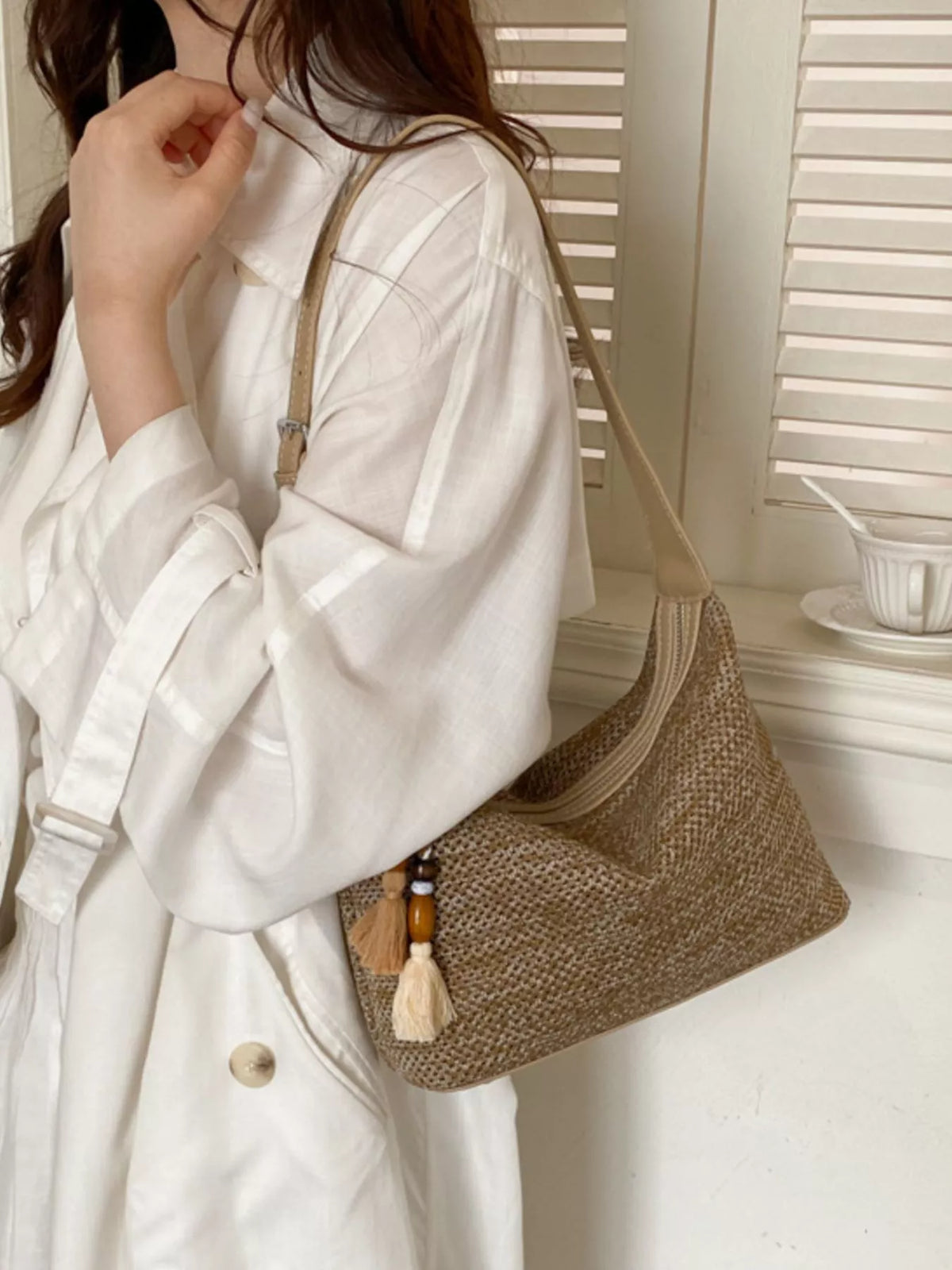 Woven Shoulder Bag with Tassel - Lilixa.store
