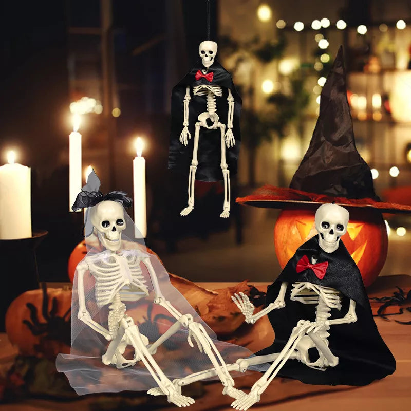 Halloween Posable Skeleton Couple with Wedding Veil and Cape - Lilixa.store