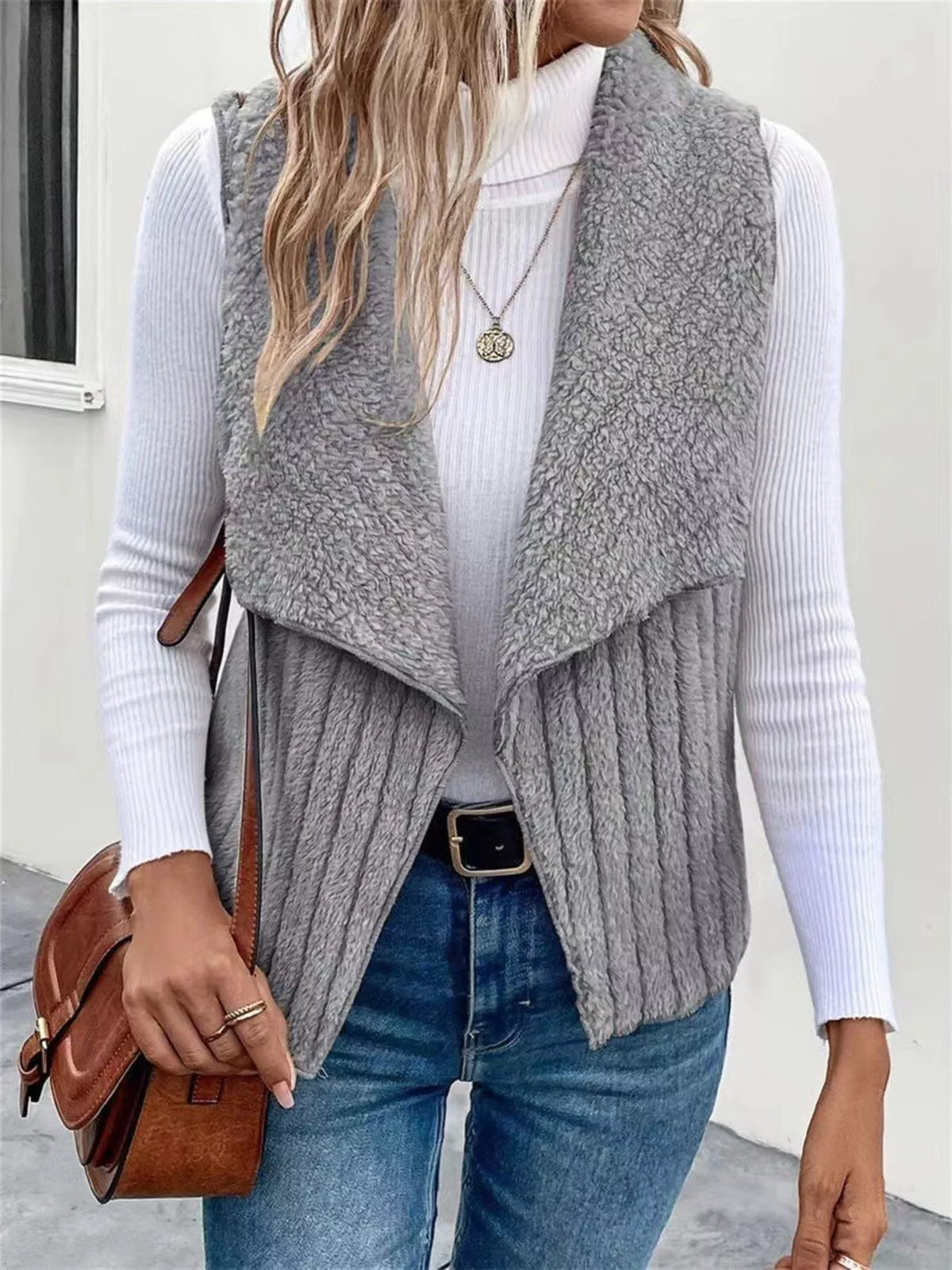 Cozy Fleece Open Front Vest Coat - Lilixa.store