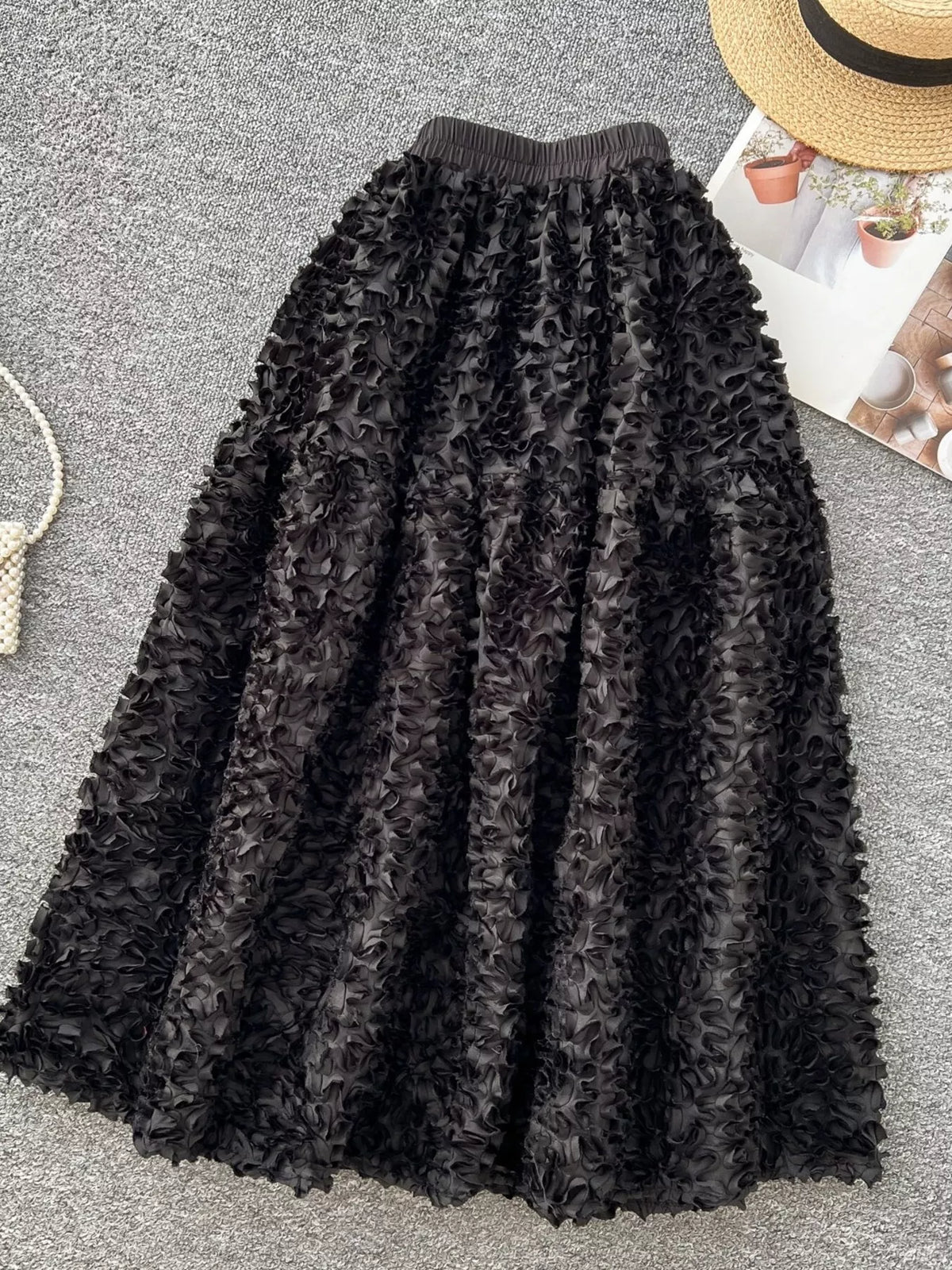 Elegant 3D Lace Trim High‑Waist A‑Line Midi Skirt - Lilixa.store