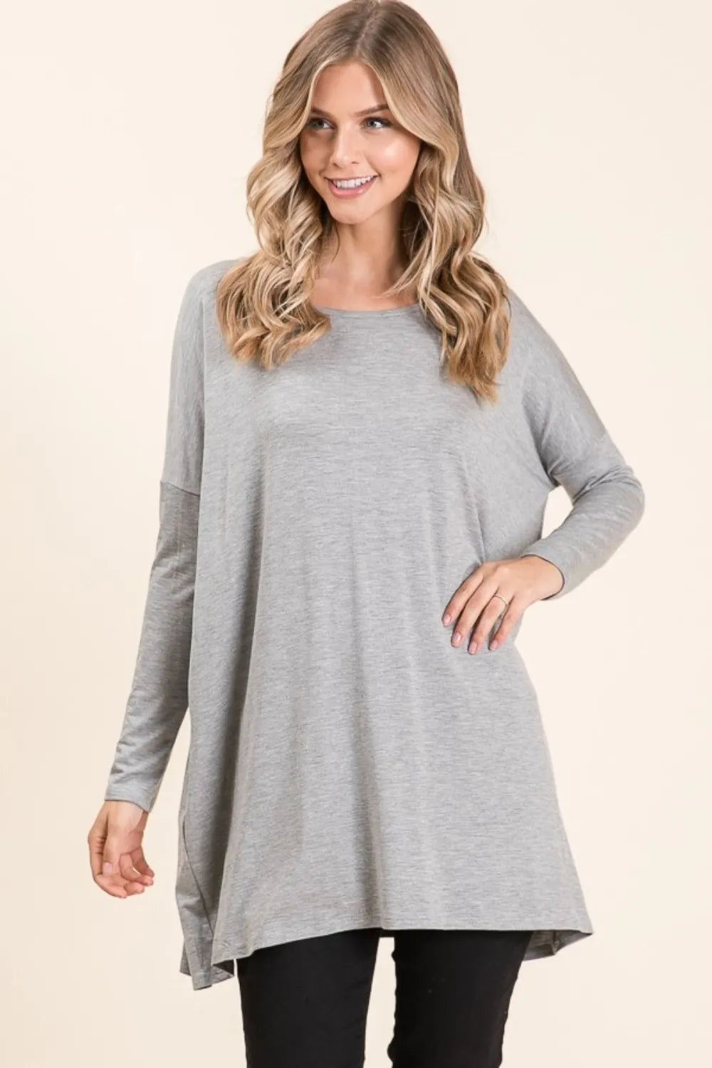 BOMBOM Round Neck Long Sleeve Oversized Top - Lilixa.store