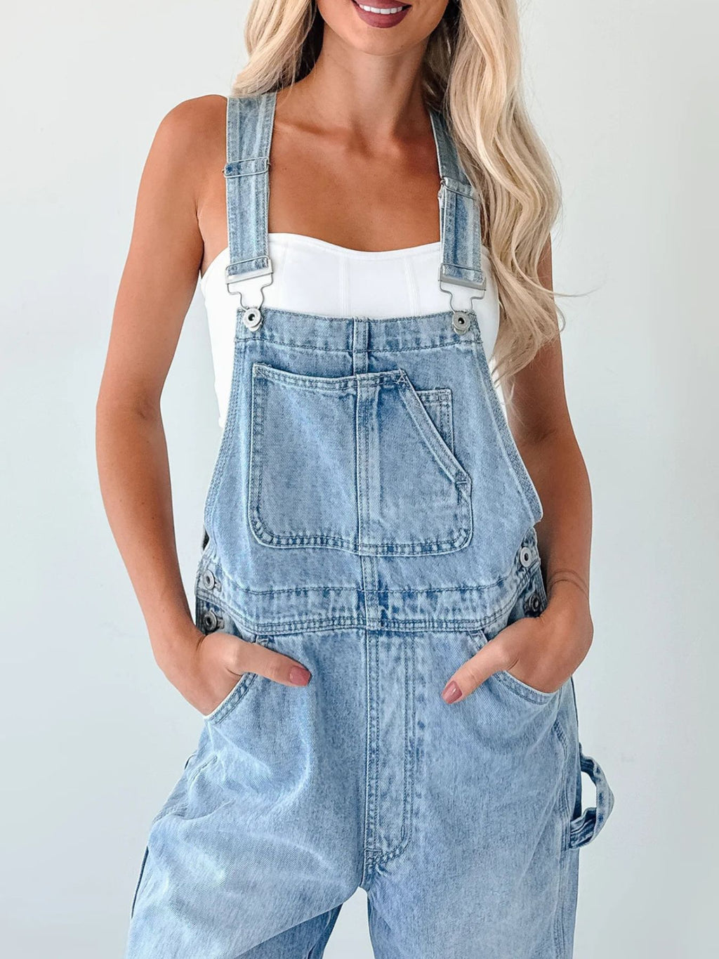 Wide Strap Relaxed Fit Denim Overalls - Lilixa.store