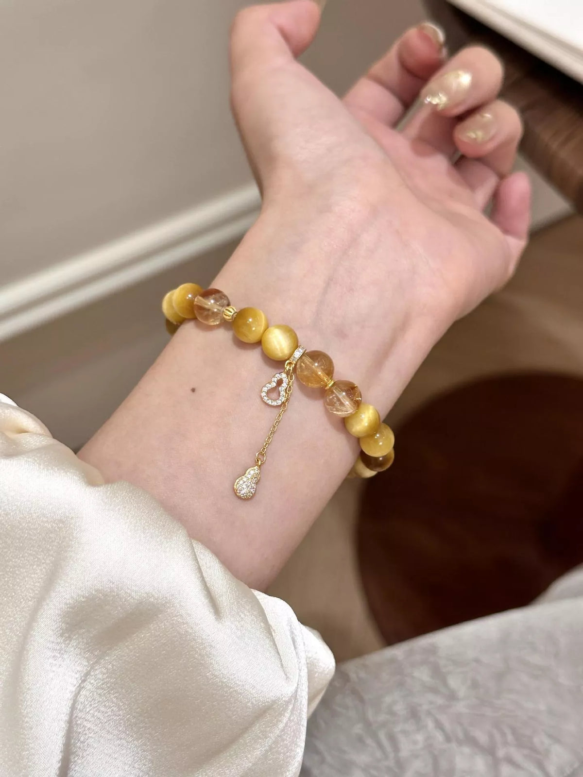 Tiger Eye Beaded Bracelet with Gourd Charm - Lilixa.store