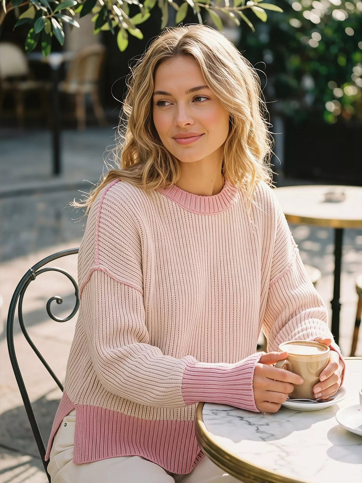 Ribbed Knit Side Slit Sweater, view 6