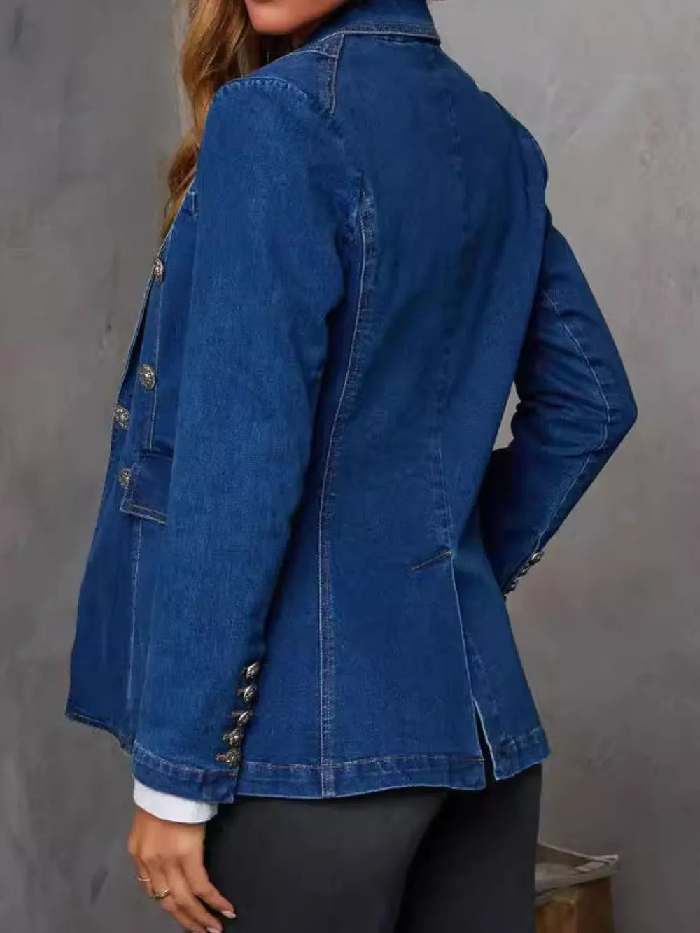 Collared Neck Long Sleeve Denim Jacket, view 3