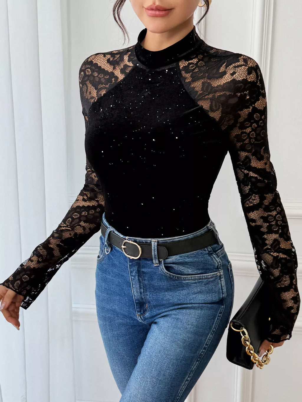Lace Mock Neck Bodysuit - Lilixa.store