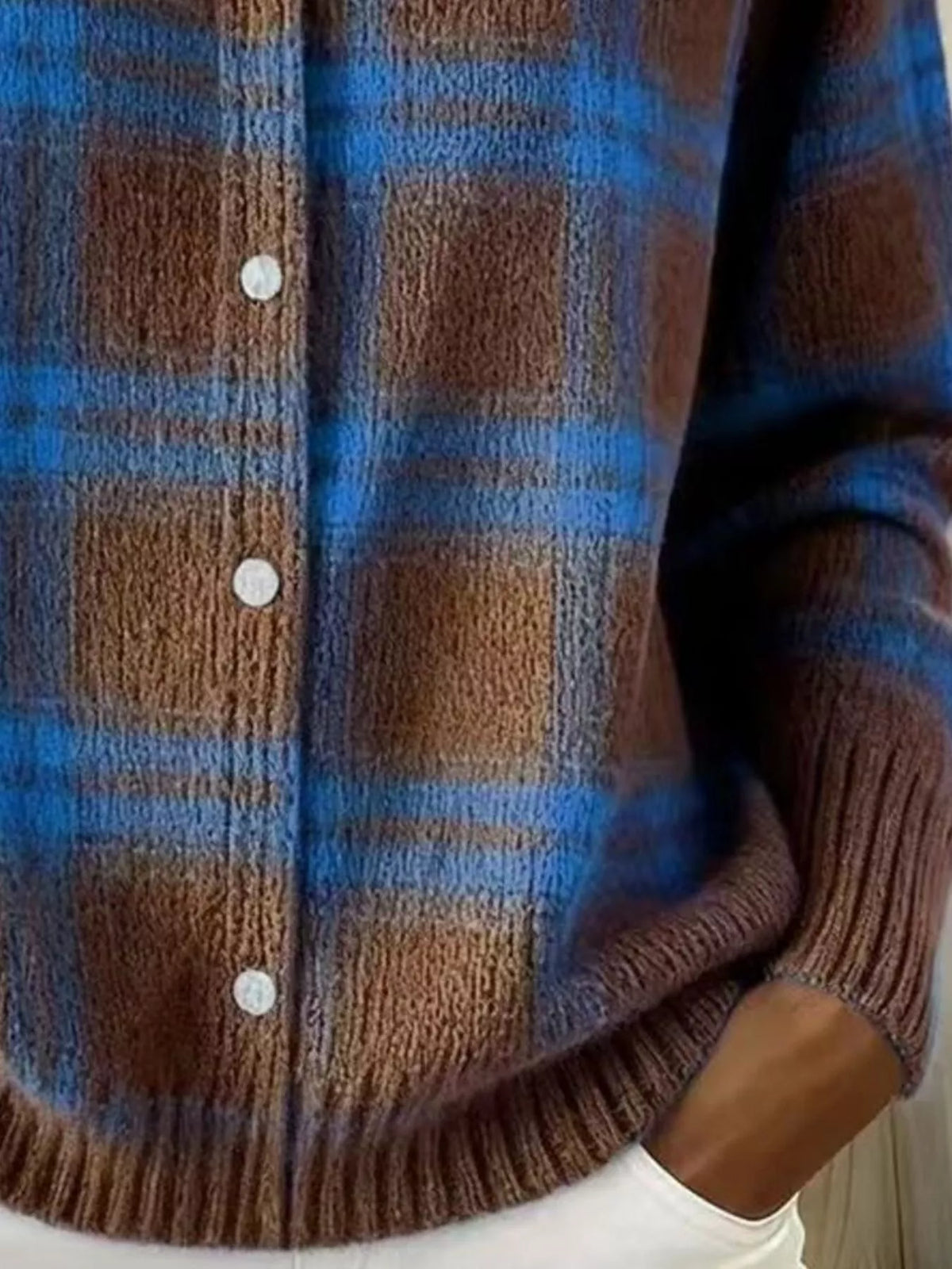 Full Size Plaid Button-Down Knit Cardigan Plus Size - Lilixa.store