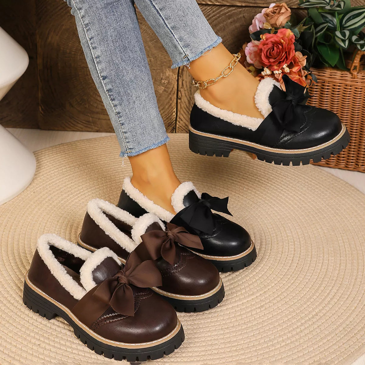 Bow Round Toe Loafers - Lilixa.store
