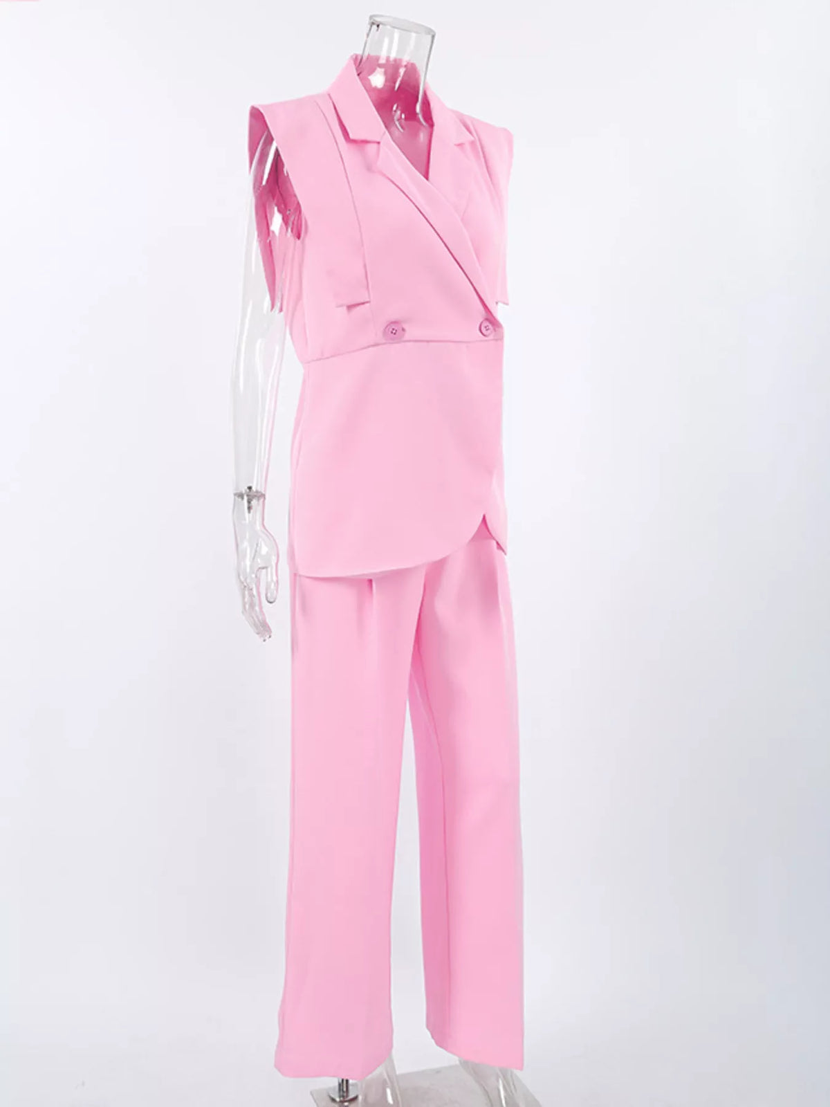 Sleeveless Blazer and Wide-Leg Pants Two-Piece Set in Pink, view 6