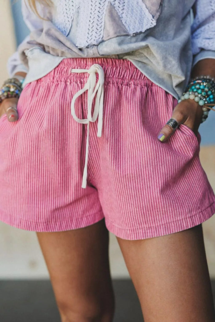 Striped Elastic Waist Casual Shorts - Lilixa.store
