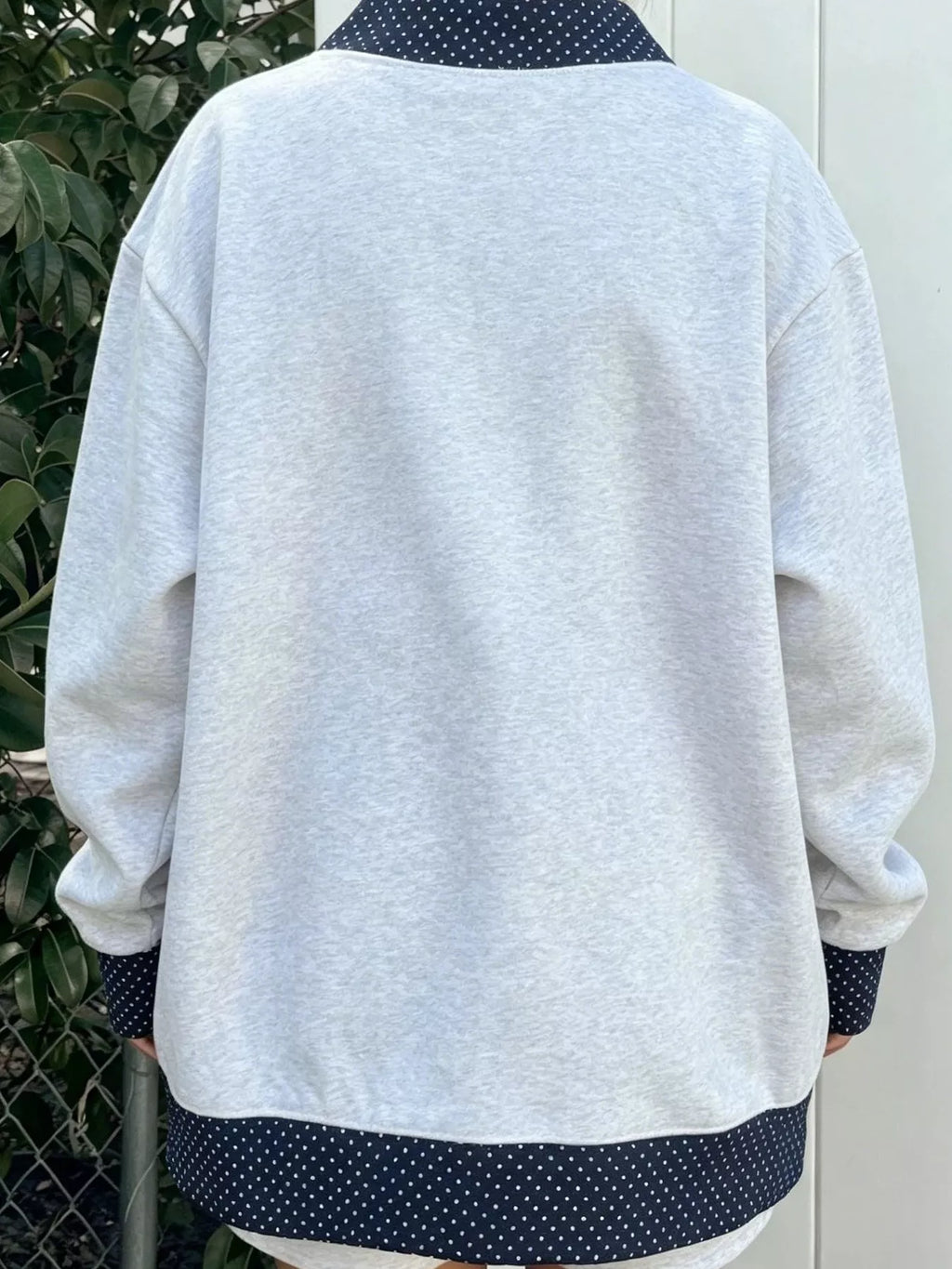 Polka Dot Contrast Trim Dropped Shoulder Sweatshirt - Lilixa.store