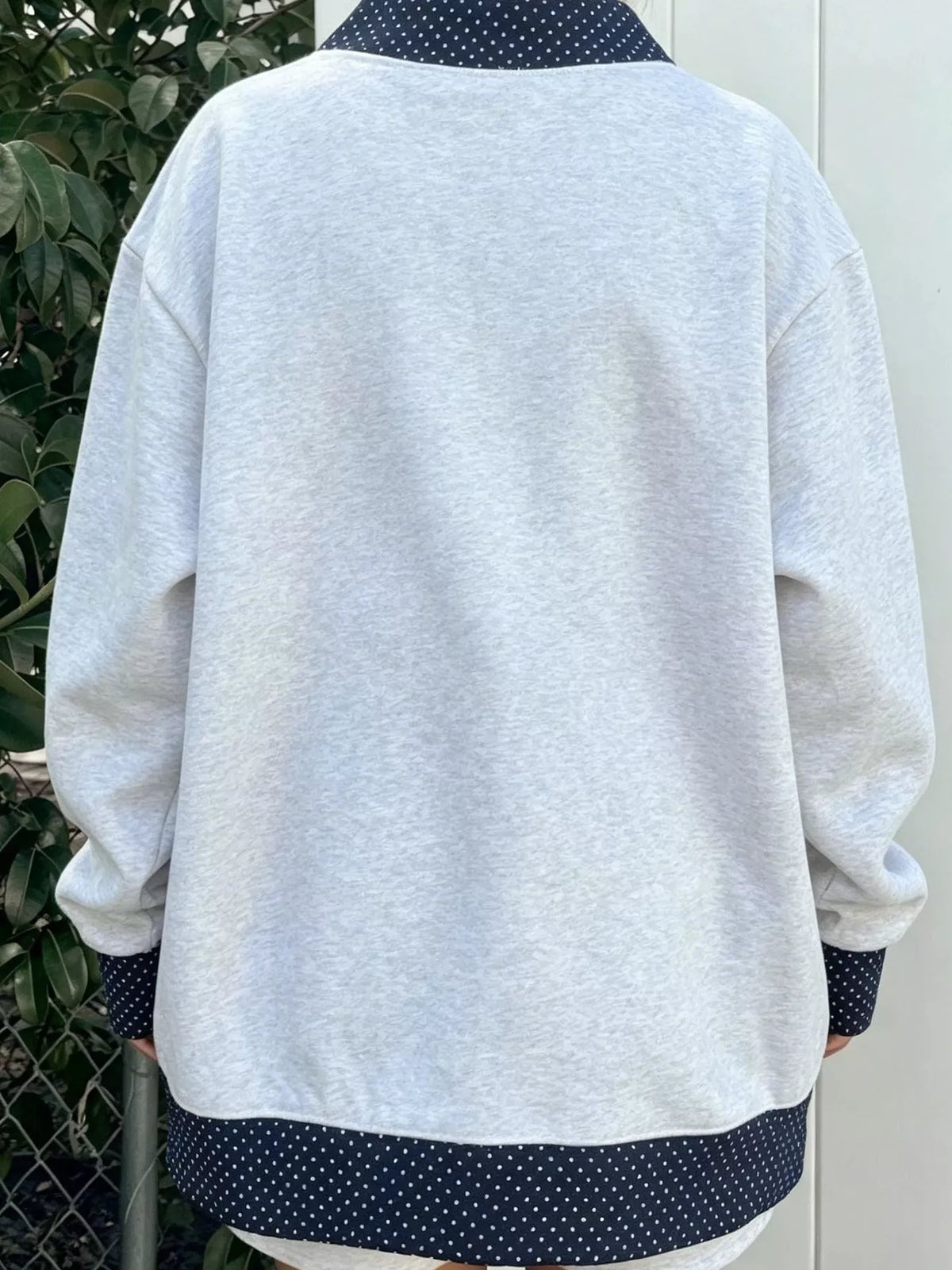 Polka Dot Contrast Trim Dropped Shoulder Sweatshirt - Lilixa.store