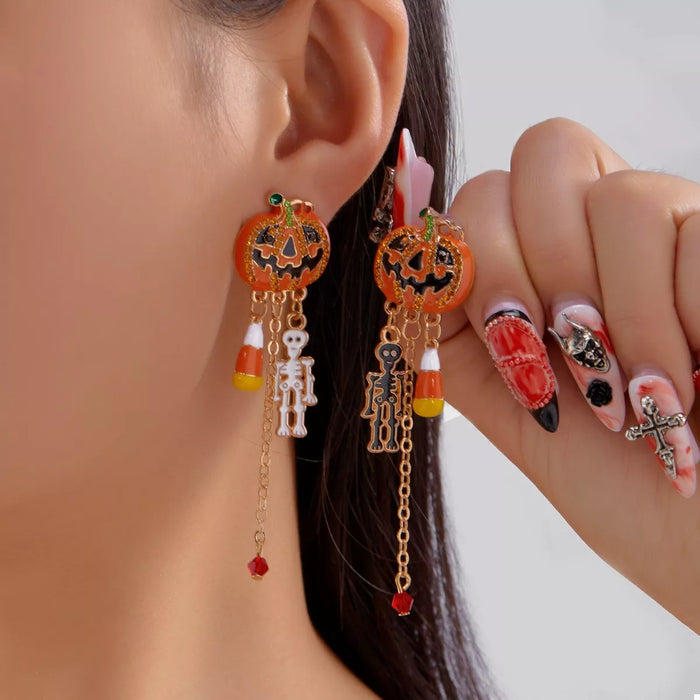 Halloween Pumpkin Drop Chain Earrings - Lilixa.store