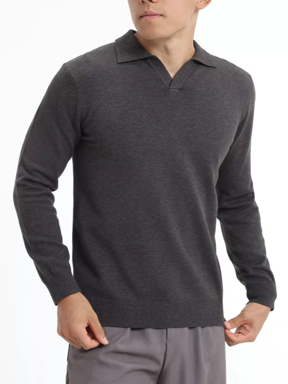 Men's Plus Size Long Sleeve Polo Collar Knit Top