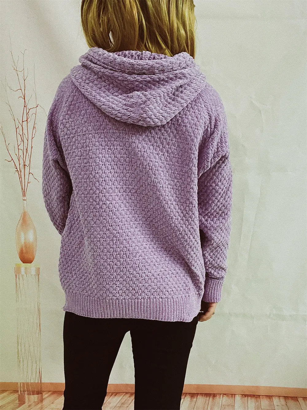 Drawstring Long Sleeve Hooded Sweater, view 7