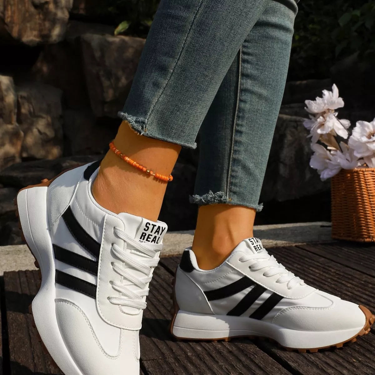 Round Toe Lace Up Sneakers