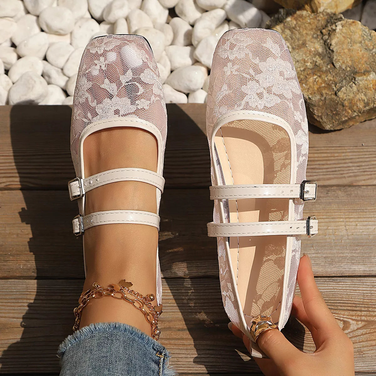 Square Toe Lace Slip-Ons - Lilixa.store