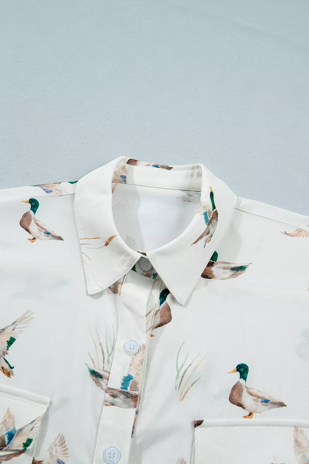 Mallard Printed Button Flap Pocket Short Sleeve Shirt in White, view 9