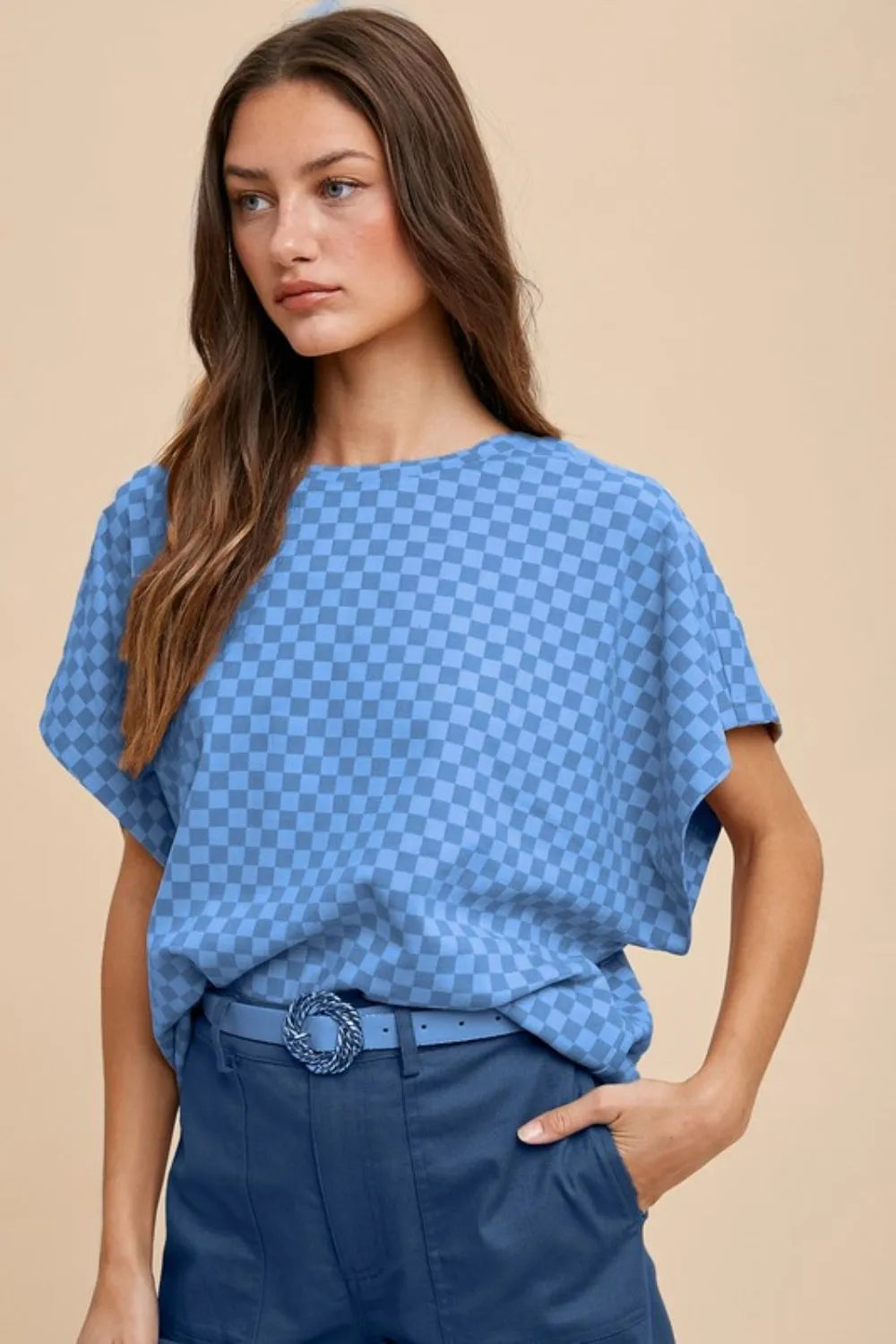 Annie Wear Checkered Round Neck Short Sleeve T-Shirt - Lilixa.store