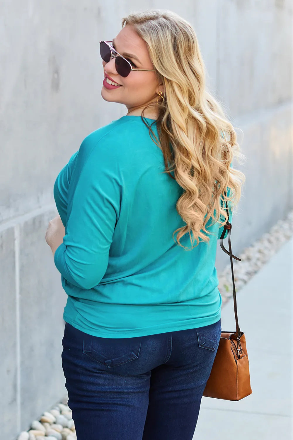 Basic Bae Full Size Round Neck Batwing Sleeve Top - Lilixa.store