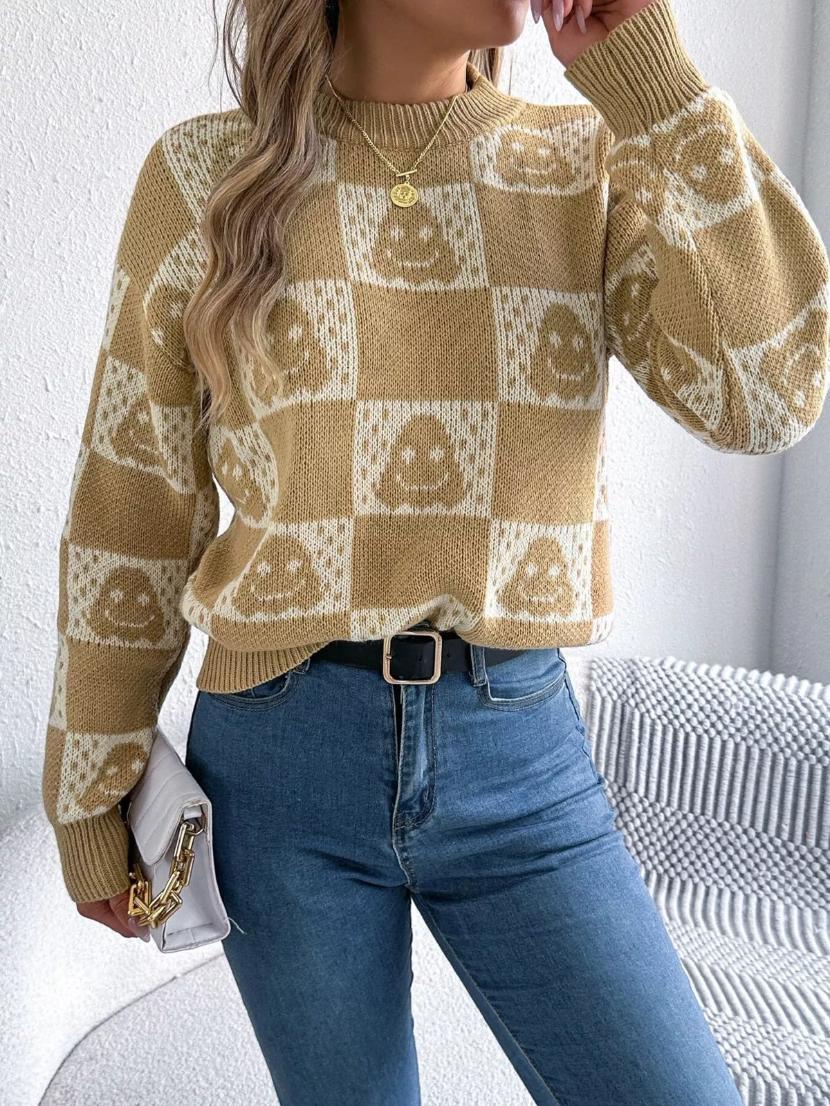 Checkerboard Halloween Graphic Sweater