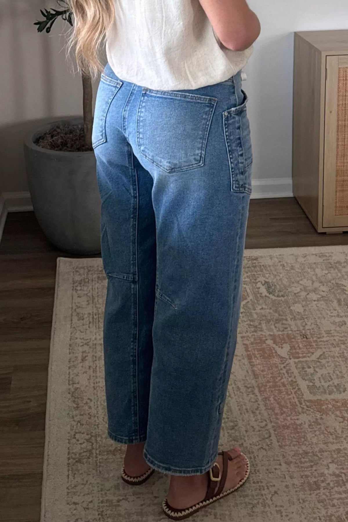 Solid Patchwork Grommet Tie Waist Loose Ankle-Length Jeans - Lilixa.store