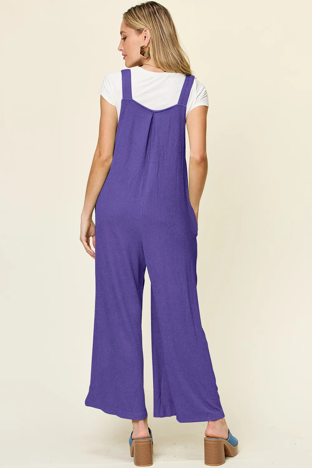 Double Take Full Size Texture Sleeveless Wide Leg Overall, view 6