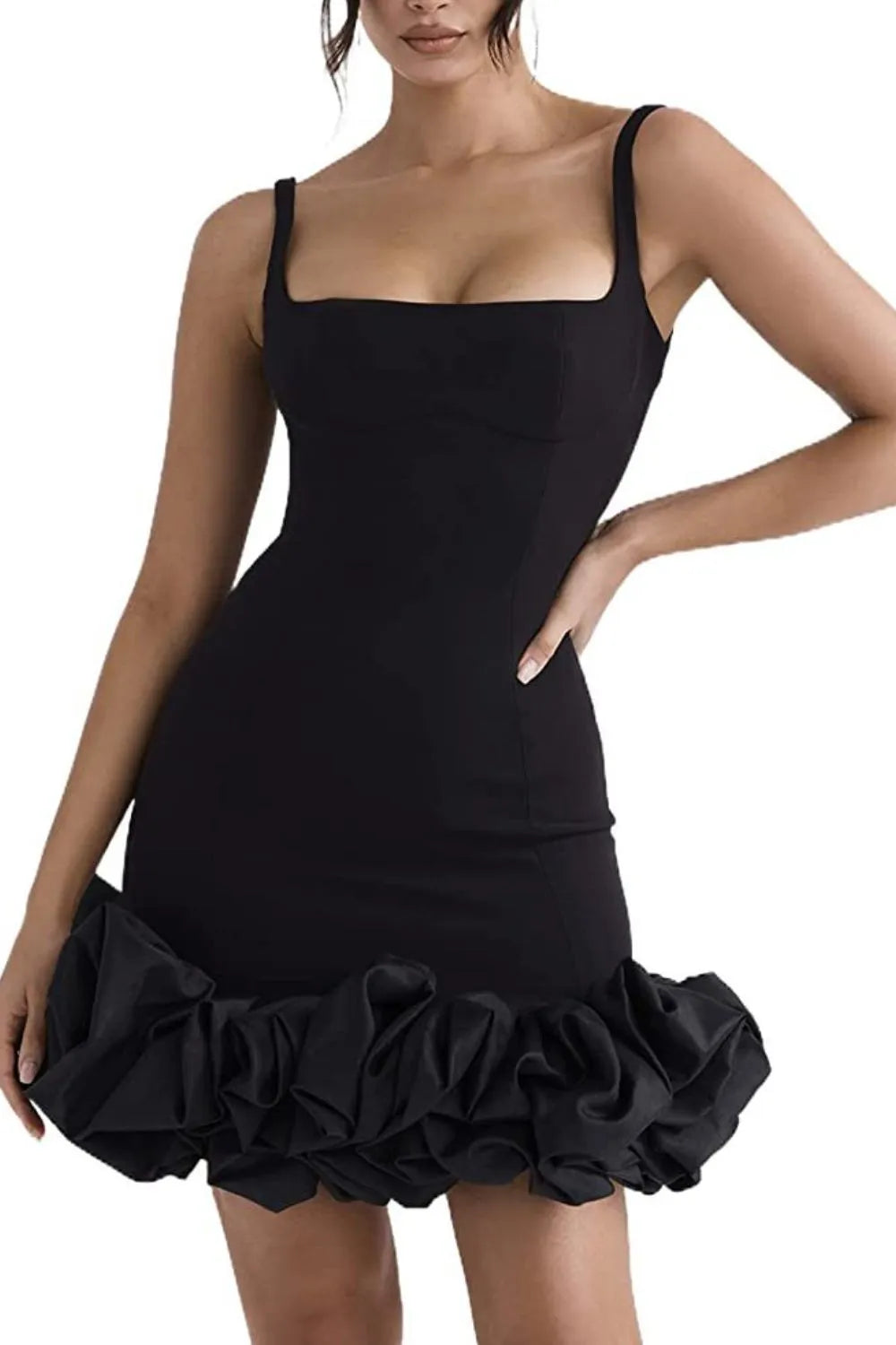 Ruched Square Neck Sleeve Mini Dress - Lilixa.store