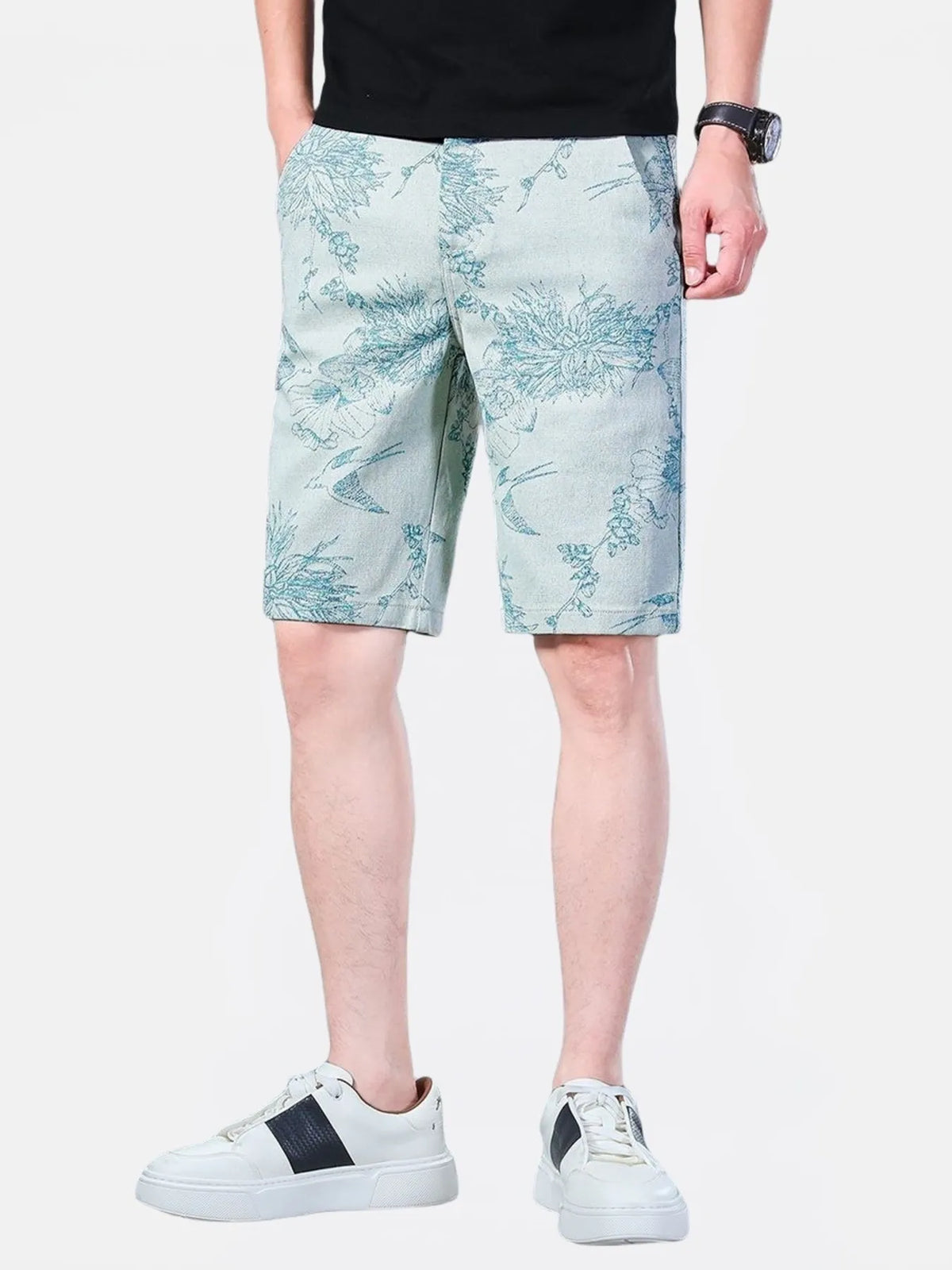 Men's Printed Casual Shorts in Light Blue