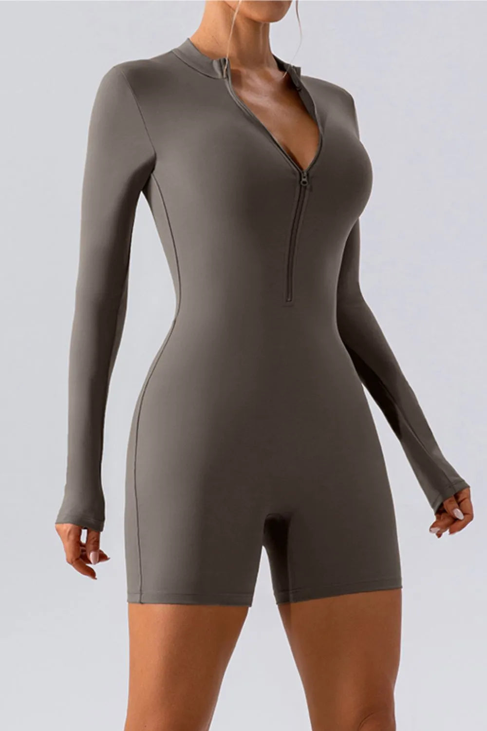 Half Zip Long Sleeve Active Romper - Lilixa.store