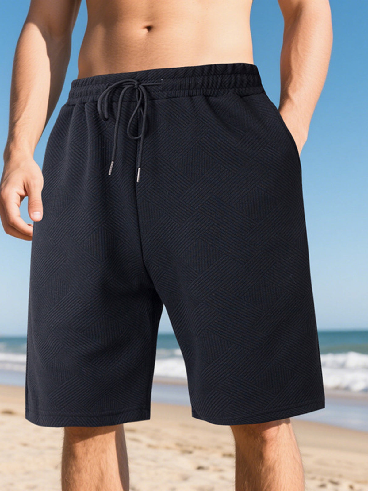 Men's Full Size Relaxed Fit Drawstring Shorts Plus Size in Black