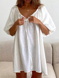 Tie Neck Puff Sleeve Lounge Dress - Lilixa.store