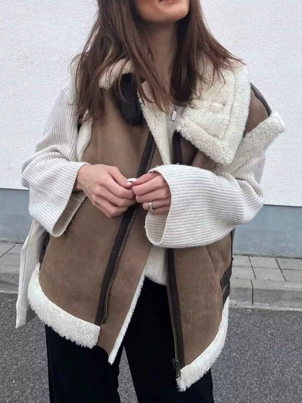 Cozy Faux Shearling Trim Vest Coat - Lilixa.store