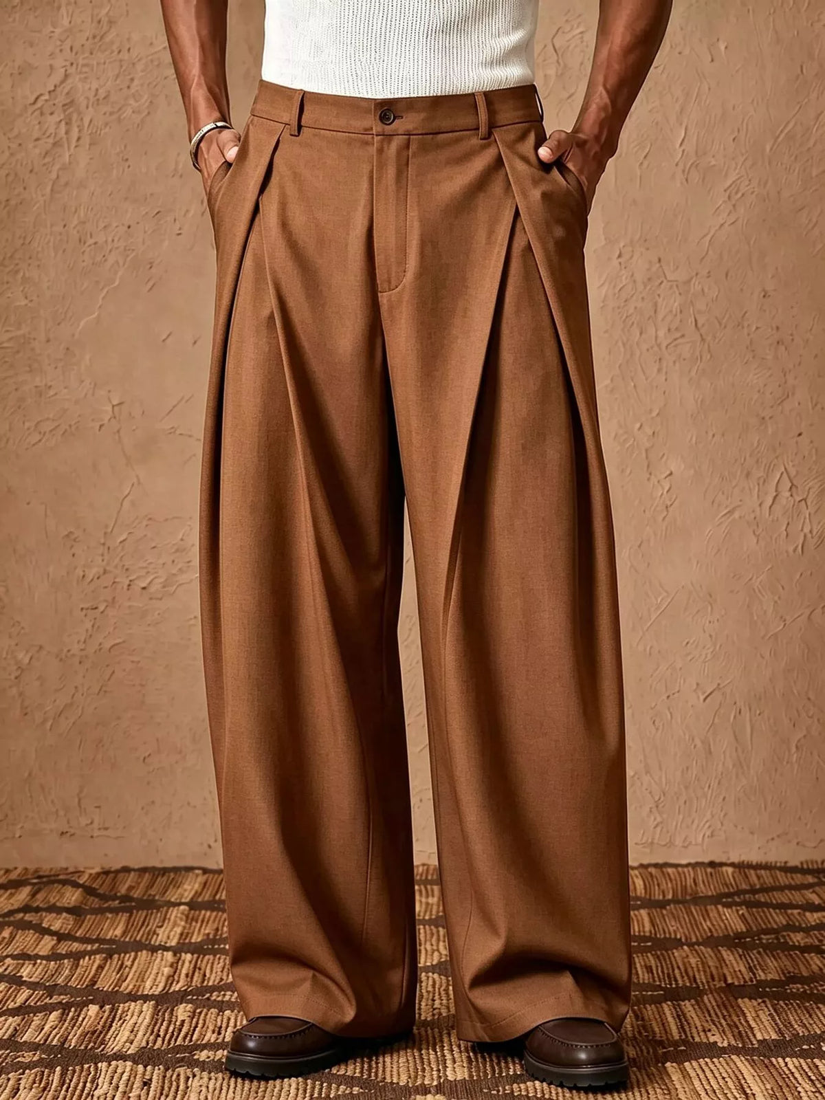 Men's High-Waisted Wide-Leg Pleated Dress Pants - Lilixa.store