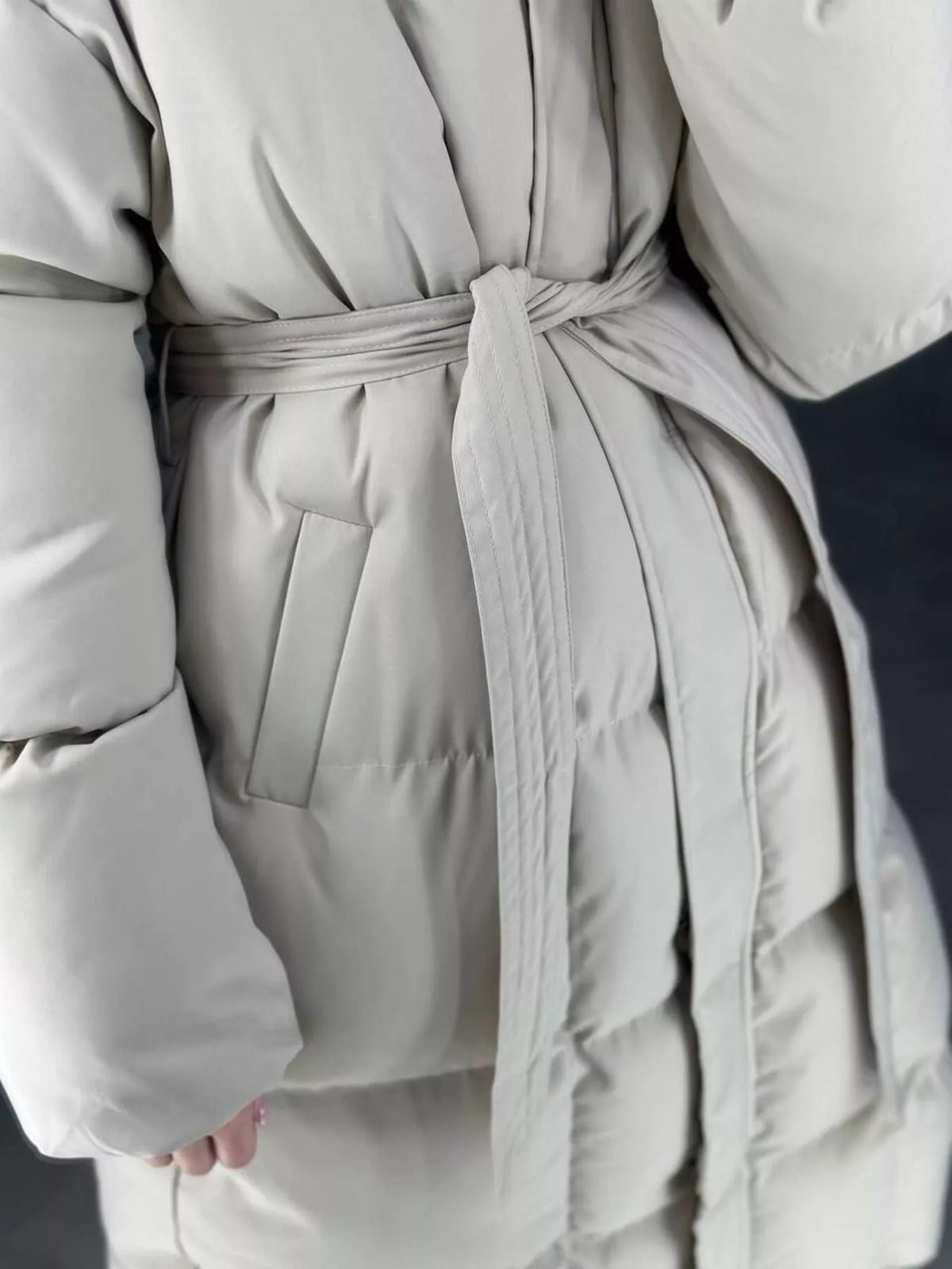 Longline Padded Winter Coat with Belted, view 9