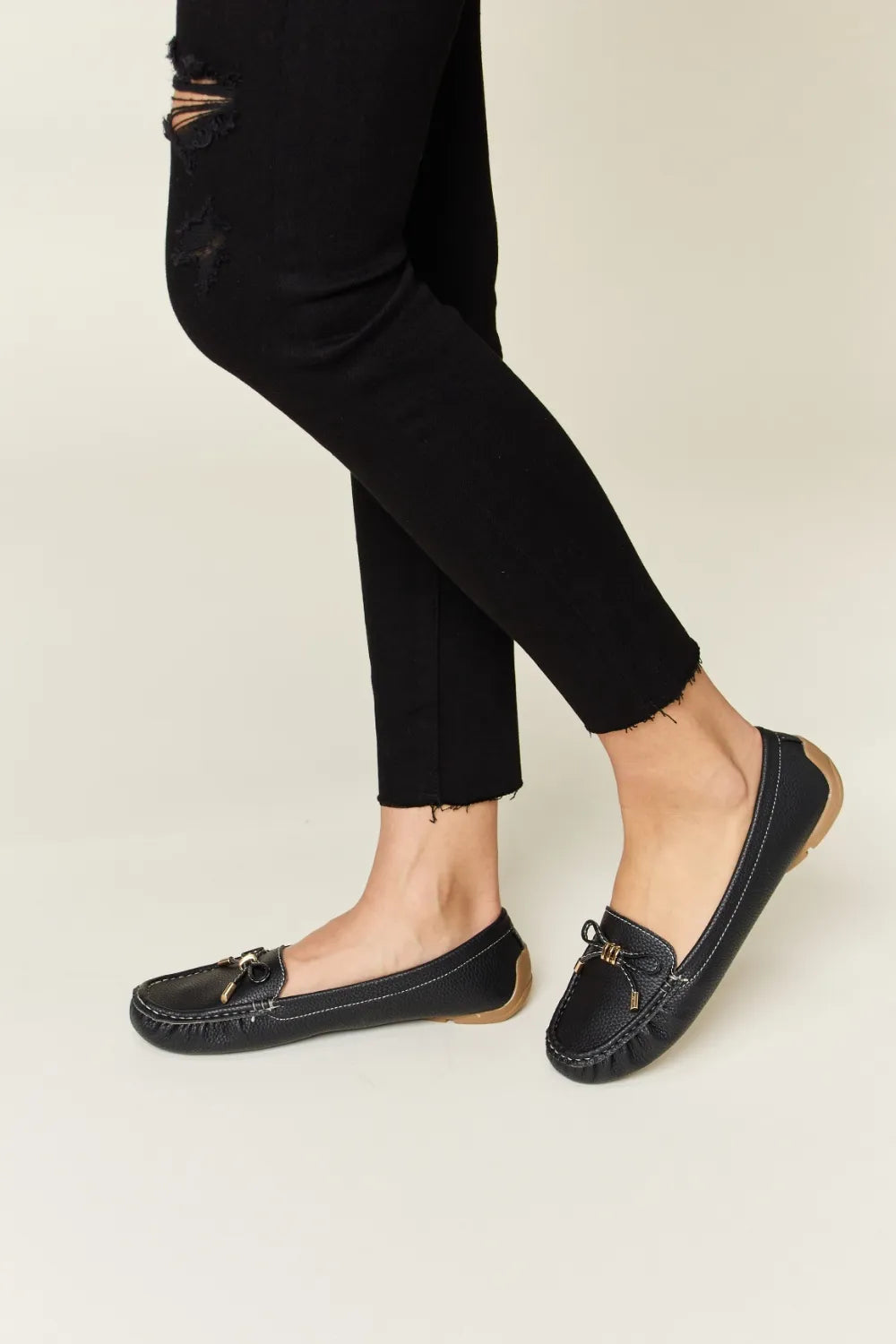 Forever Link Slip On Bow Flats Loafers in Black, view 5