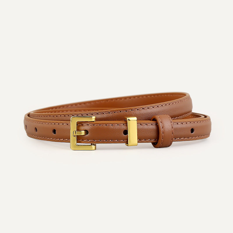 Skinny Leather Belt with Golden Buckle - Lilixa.store