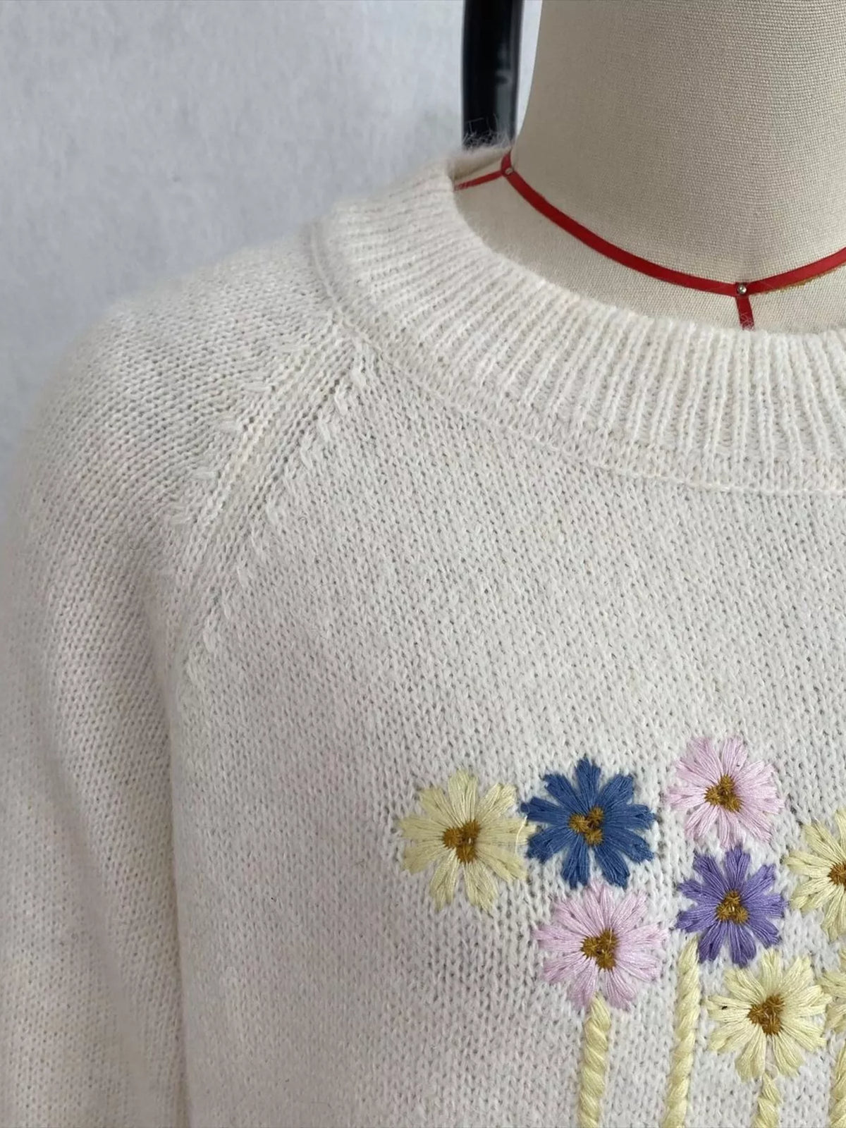 Floral Embroidered Round Neck Sweater, view 7