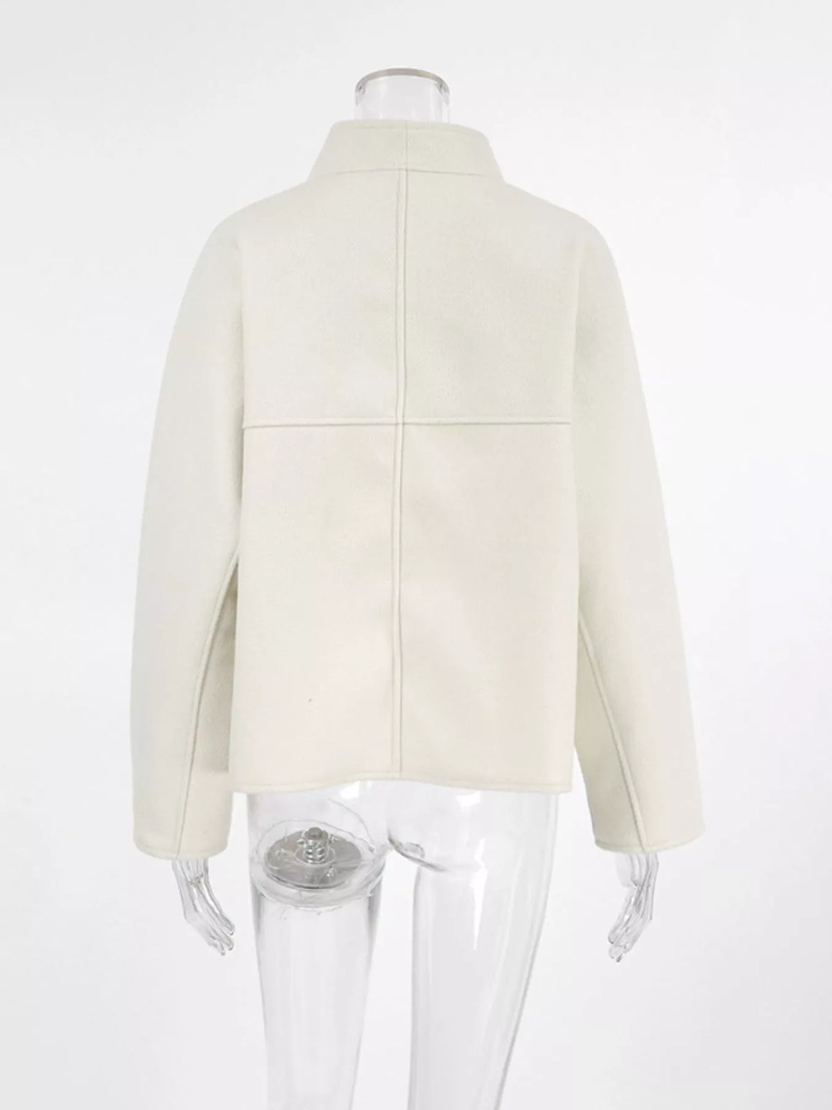 Elegant Stand Collar Open Front Outerwear in White, view 6