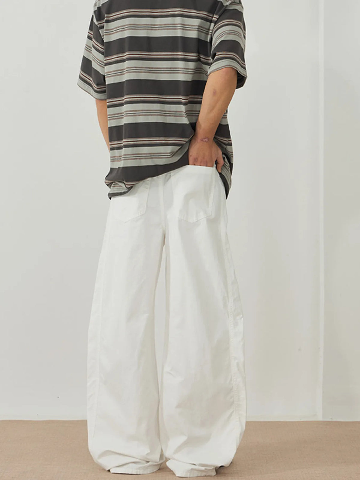 Men's Wide Leg Casual Pants in White, view 4